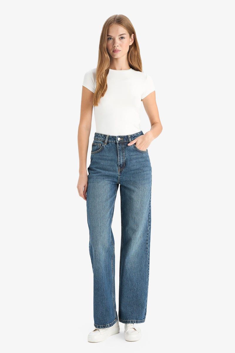 ديفاكتو بنطلون جينز وايد ليج برجل عادية وخصر عالي - Image 1